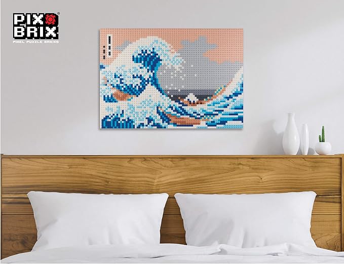Pix Brix Pixel Art Puzzle Bricks - The Great Wave Off Kanagawa Pixel Puzzle, 4,187 Pieces - Patented Colorful Building Bricks to Recreate This Famous Print, Create Builds Without Water, Iron or Glue