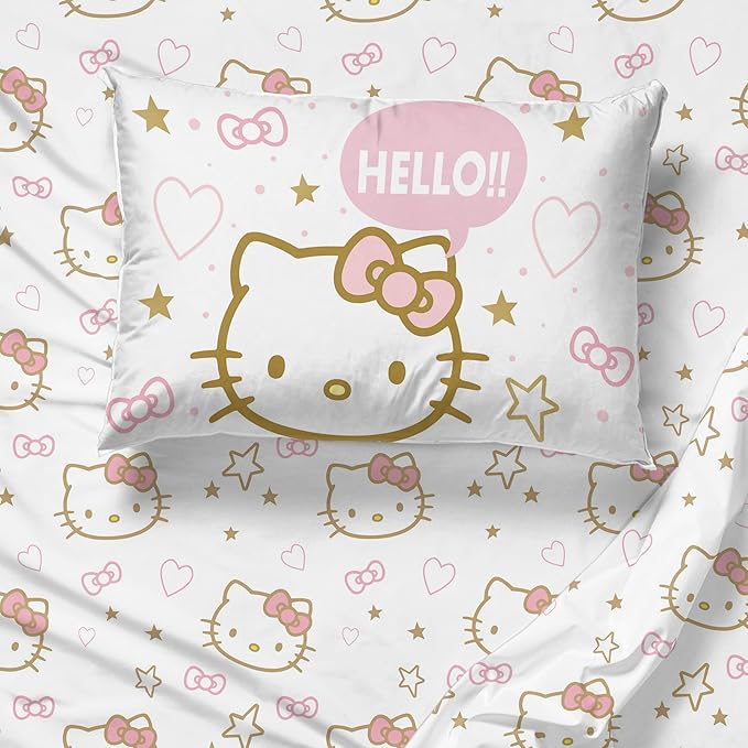 Jay Franco Hello Kitty Full Comforter Set - 7 Piece Bedding Includes Sheet Set & Pillow Covers - Super Soft Pink Bedding