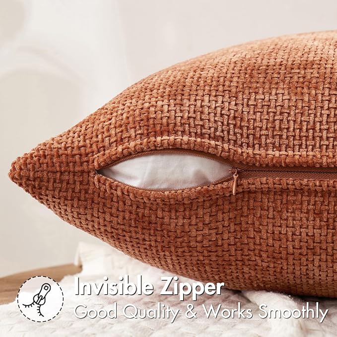 MIULEE Fall Decorative Rust Couch Throw Pillow Covers 18x18 Inch 2 Pack | Modern Boho Accent, Soft Chenille Pillow Covers, Farmhouse Cushion Cases for Home Decor Bed Sofa Living Room