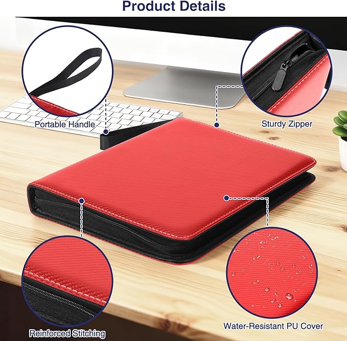 MAXECHO 9 Pocket Trading Card Binder, 1008 Pockets in 56 Removable Double-Sided Sleeves, PU Zip Card Collection Storage Organizer Album for Baseball, MTG, TCG, Sports. Red