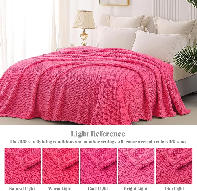 Whale Flotilla Extra Large Soft Fleece Throw Blanket for Couch | 50x70 Inch, Hot Pink, Suitable for Sofa Chair Bed, Fluffy Fuzzy Jacquard Blankets for All Season, Lightweight and Cozy