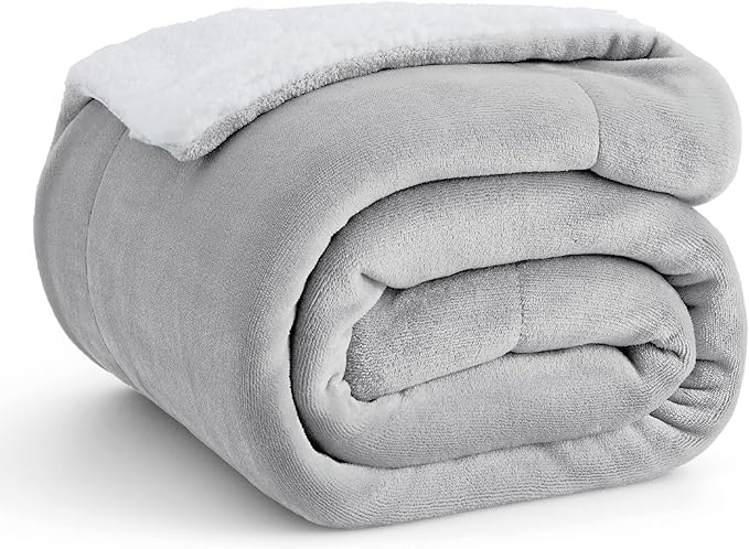 Bedsure GentleSoft Sherpa Fleece Throw Blanket for Couch, Non-Heated, Thick and Warm Throw for Women and Men, Soft Fuzzy Plush Blanket for Winter, Light Grey, 50x60 Inches
