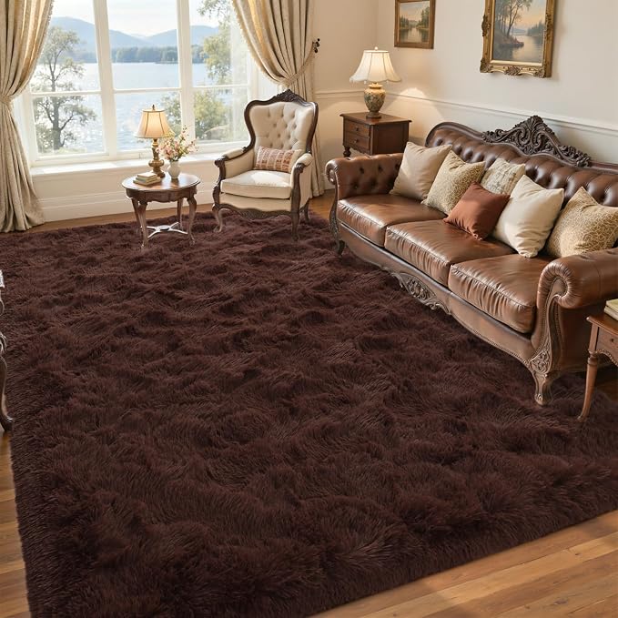 Coffee Brown 6x9 ft Fluffy Rug for Living Room,Fur Bedroom Area Rugs Non-Slip,Carpet for Nursery Kids PlayRoom Indoor Modern Plush Carpets