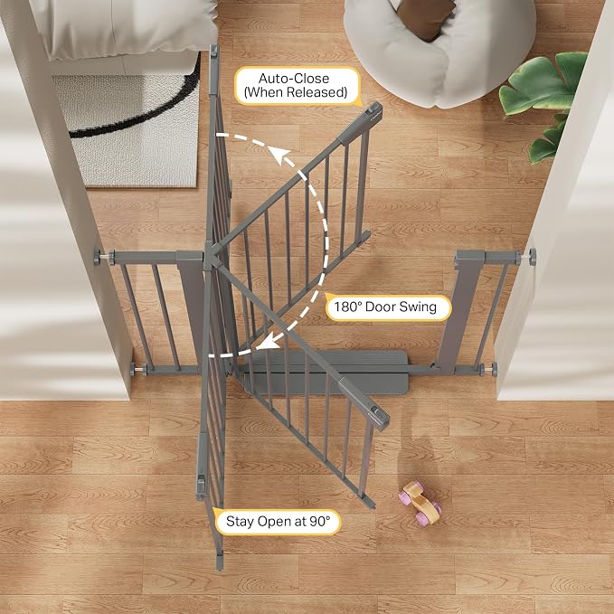 Cumbor 30-40.6" Baby Gate for Stairs and Doorways, Mom's Choice Award Winner, Pressure Mounted Indoor Dog Gate, Easy Walk Through Door, Child Safety Double-Lock, Pet Friendly, Cool Gray