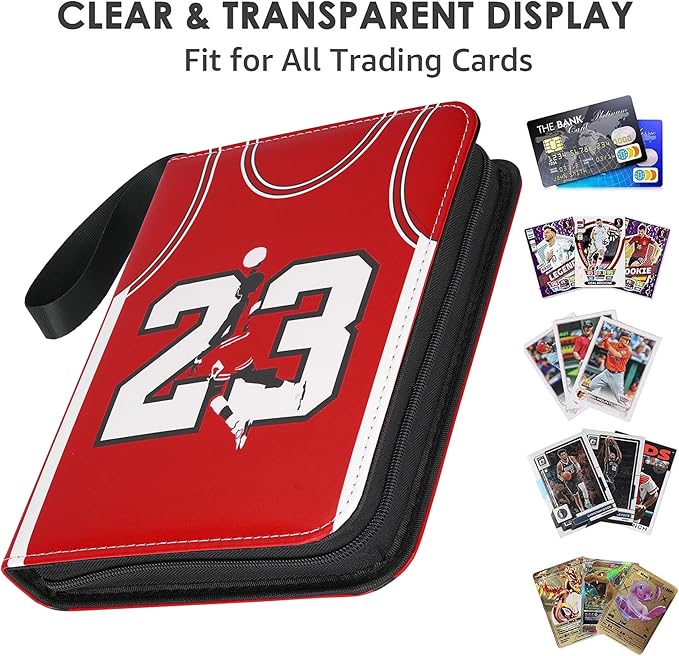 HBK Basketball Card Binder 400 Pockets - Waterproof Sports Card Holder with 50 Removable Sheets, 3-Ring Trading Card Album Case for Collectors, Zippered PU Leather Storage for Standard Cards