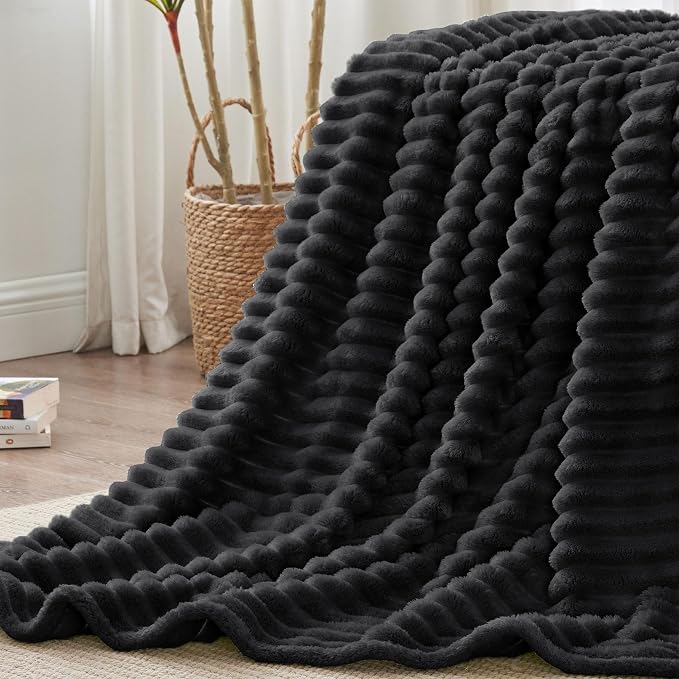 BEDELITE Ribbed King Size Blanket for Bed, Black, 108"x90" | Ultra-Soft Plush Fleece, Warm Yet Lightweight, Ribbed Texture, Home Decor, Machine Washable, Giftable, All-Season Use