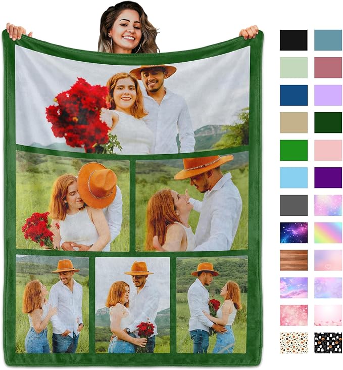 Custom Blanket with Picture Text, Personalized 6 Photo Blanket, HD Printing Customized Flannel Throw Blanket Gifts for Mom Dad Couple Girlfriend Boyfriend Wife Husband Christmas