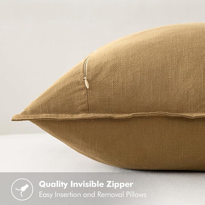 MIULEE Decorative Linen Euro Sham Pillow Covers 26x26 Mustard Yellow | Boho Farmhouse Neutral Couch Throw Pillows for Bed, Pack of 2 Accent Modern Pillowcases, Sofa Livingroom Home Decor