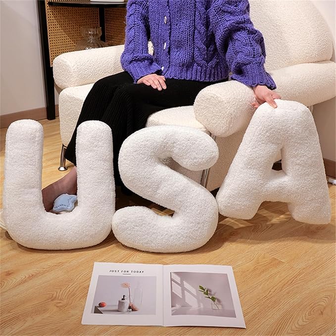 MOJUN Letter Pillows, Soft Plush Decorative Initial Letter Shaped Throw Pillows for Sofa Couch Bed, Cute Letter Pillows English Alphabet A to Z for Living Room Bedroom Floor Car Decoration, U