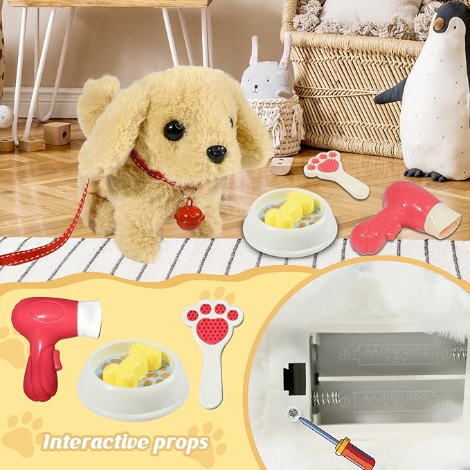Plush Toys Walking Dog Toys That Can Walk, Bark and Wag Tail,Interactive Electronic Pet Toys Puppy with Leash,Easter Christmas Birthday Gift for Toddlers Kids