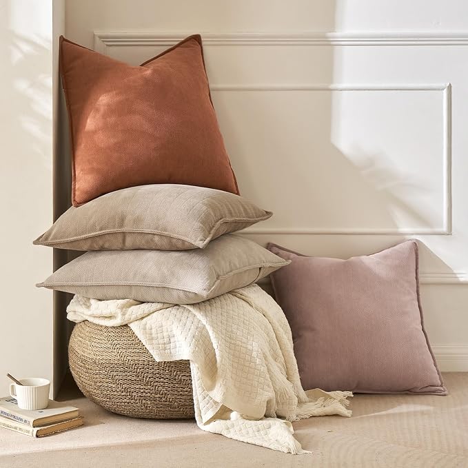 MIULEE Pack of 2 Khaki Decorative Chenille Pillow Covers 20x20 Inch | Soft Couch Throw Pillows,Farmhouse Cushion Covers with Elegant Design for Sofa,Bedroom,Living Room,Spring Home Decor