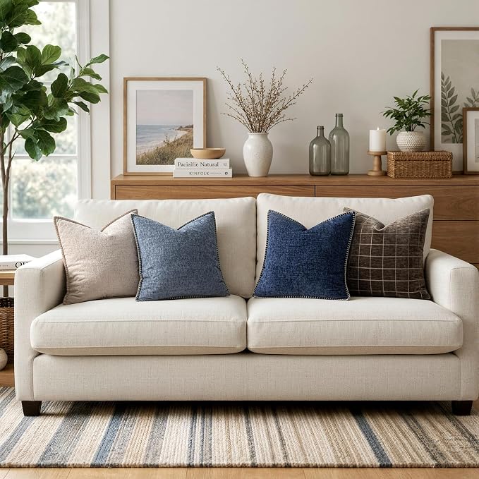 MIULEE Decorative Couch Throw Pillow Covers 18x18 Inch Navy 2 Pack | Farmhouse Pillow Covers with Stitched Edge, Soft Chenille Cushion Cases, for Sofa Bed Living Room Home Decor