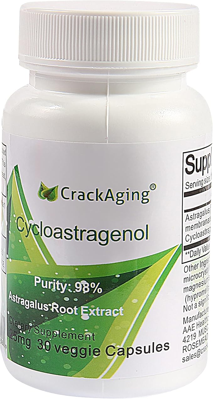 Crackaging Cycloastragenol 98% 25mg 30caps Telomerase Strength Longevity Supplement