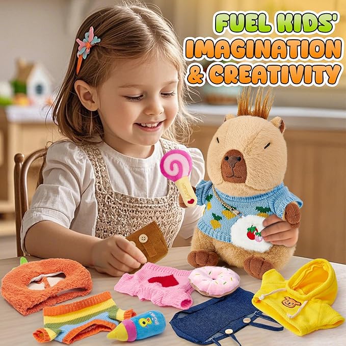 G.C 13 Pcs Plush Stuff Toys with Clothes Accessories Kids Stuffed Animal Toddler Pretend Play Dress Up Birthday Gifts 3 4 5 6 7 8 Year Old Boys Girls