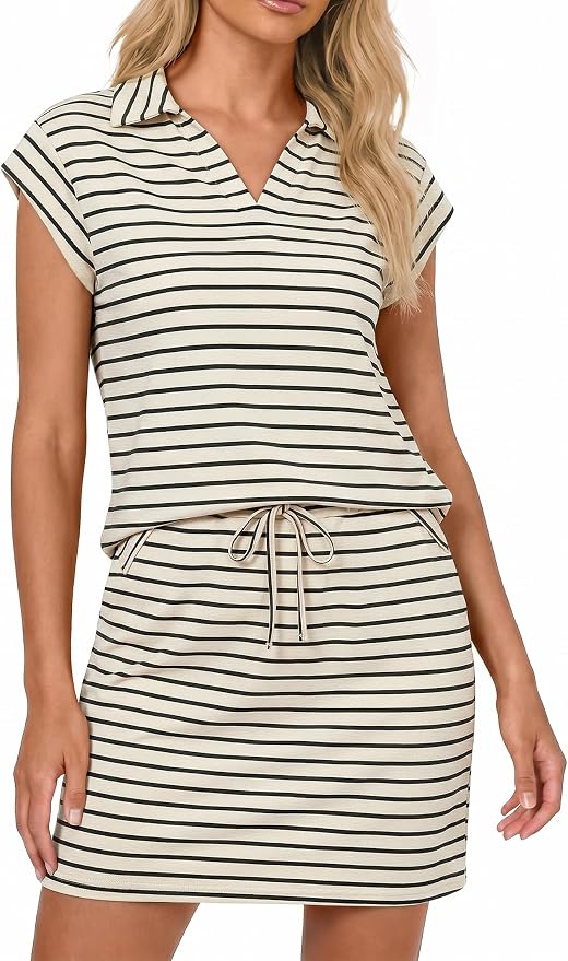 Casly Lamiit Womens Two Piece Skirt Sets Casual Cap Sleeve Lapel V Neck Tops Summer Travel Outfits Short Tennis Skort Set