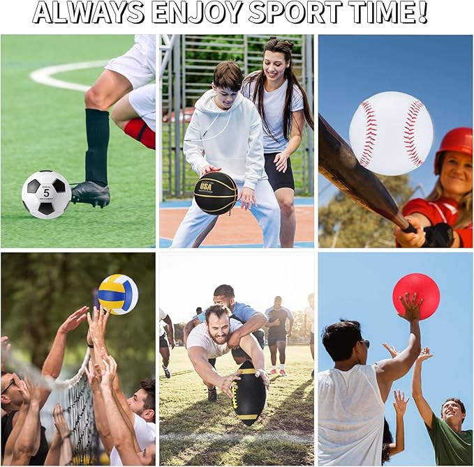 Libima 6 Pcs Multi Sport Ball Set Gift Official Size Football, Basketball, Soccer, Volleyball, Playground Ball, Baseball with Outdoor Sports Equipment Bag Pump for Christmas Holiday