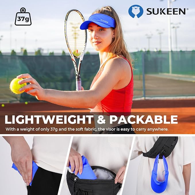 Sukeen Lightweight Sports Sun Visor Hat for Men Women | Packable, breathable, quick-dry, UPF50+ cooling visor hat, stretch fit, for running, tennis, golf, pickleball, softball