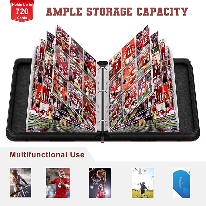 Mlikero 720 Pockets Football Card Binder, Sports Card Binder with Card Display Design, Premium Card Ablums with Sports Pattern Wristband Fit for Football Cards 2025