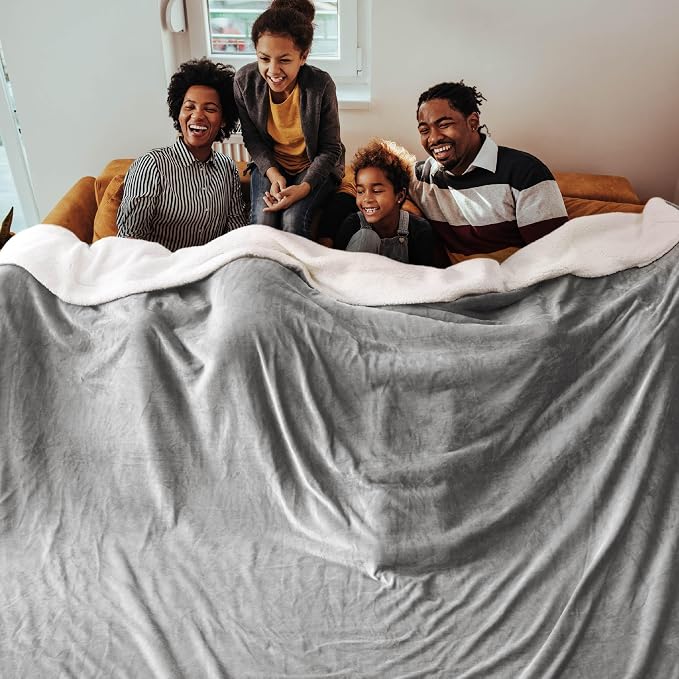 Bedsure GentleSoft Sherpa Fleece Cal King Blankets for Bed, Non-Heated, Thick and Warm Oversized Throw for Women and Men, Soft Fuzzy Plush Large Blanket for Winter, Light Grey, 112x98 Inches