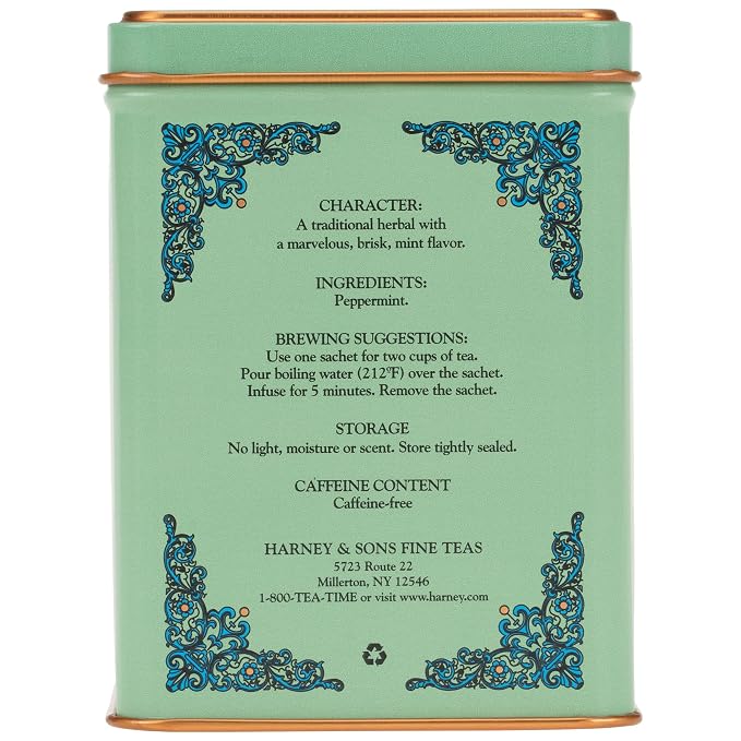 Harney & Sons Peppermint Herbal Tea Sachets, Caffeine Free Mint Tea, Refreshing Peppermint Tea, 20 Count