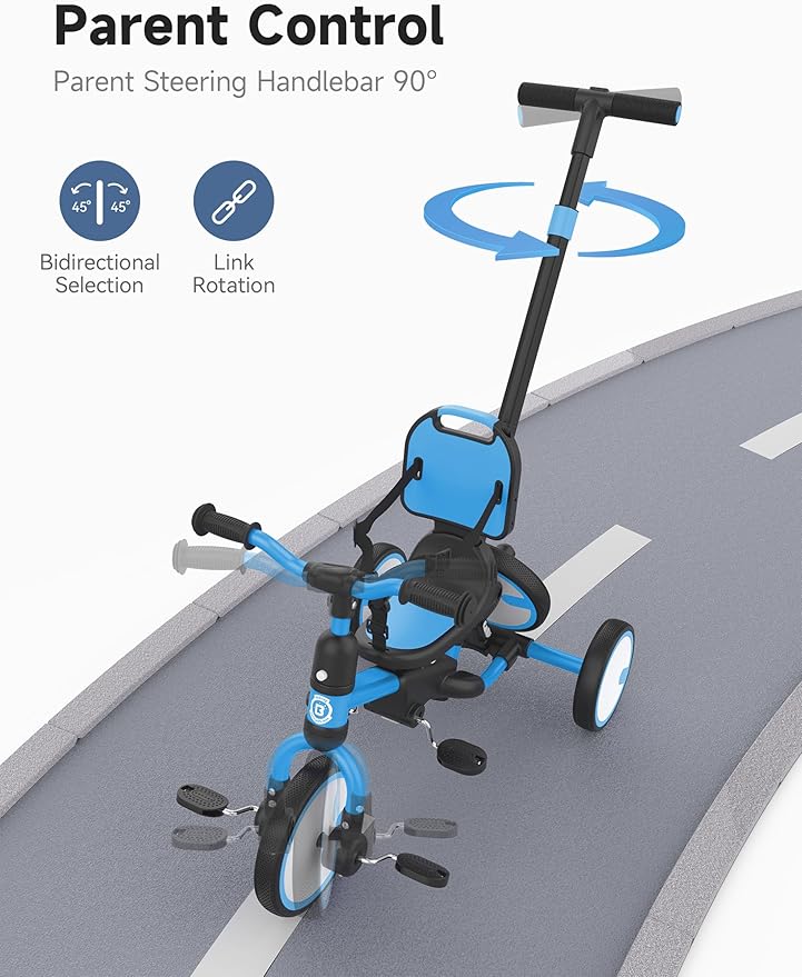 besrey Toddler Bike 1-3 Years Old,Toddler Tricycle with Spare Wheel,5 in 1 Kids Trike with Push Handle,Backrest and Safety Belt,Balance Bike 1+ Year Old,Birthday Gift and Toy for Boys and Girls