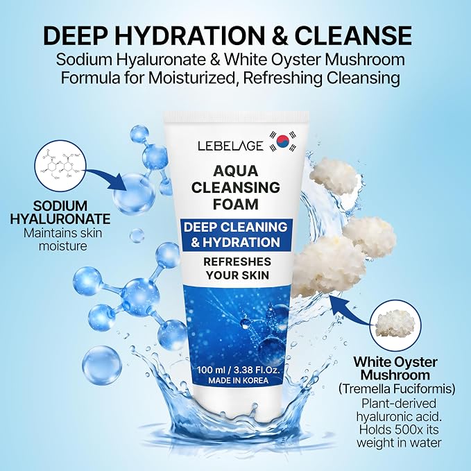 LEBELAGE Korean Aqua Facial Cleanser 3.38 oz | Cleansing Foam Face Wash | Low pH Gentle Hydrating Daily Facial Cleanser Sensitive Skin | Deep Cleansing Foaming Cleanser, Pore Care-All Skin Types