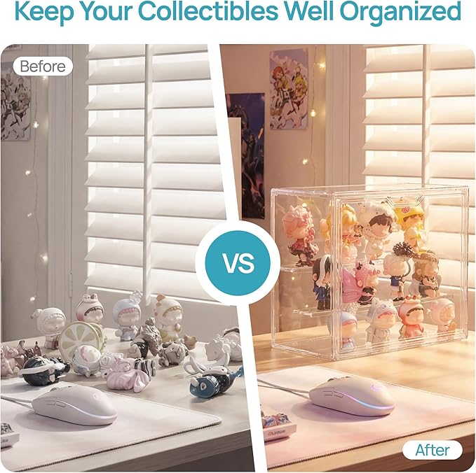 Vtopmart 2 Pack Acrylic Display Case, Stackable Figure Display Case with Magnetic Door & Adjustable Shelves, Clear Collectibles Showcase for Action Figures, Miniatures, Models