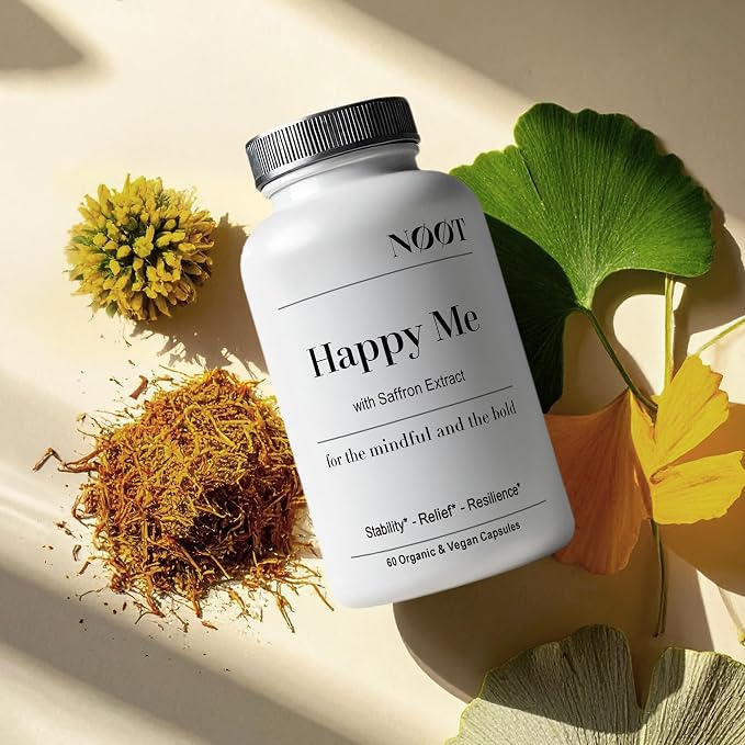 NOOT Happy Me – Natural Mood Support Supplement for Women & Men | Saffron Supplement with Rhodiola & Maca Adaptogens | Supports Calm & Emotional Balance | Vegan, Plant-Based Happy Pills | 60 Capsules