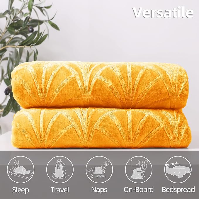 Whale Flotilla Soft Flannel Fleece Throw Blanket for Couch, Lemon Yellow | Cozy Lightweight Breathable Velvet Sofa Throws, Plush Fluffy Vintage Pattern Decorative Blanket for Bed, All Season, 50"x60"