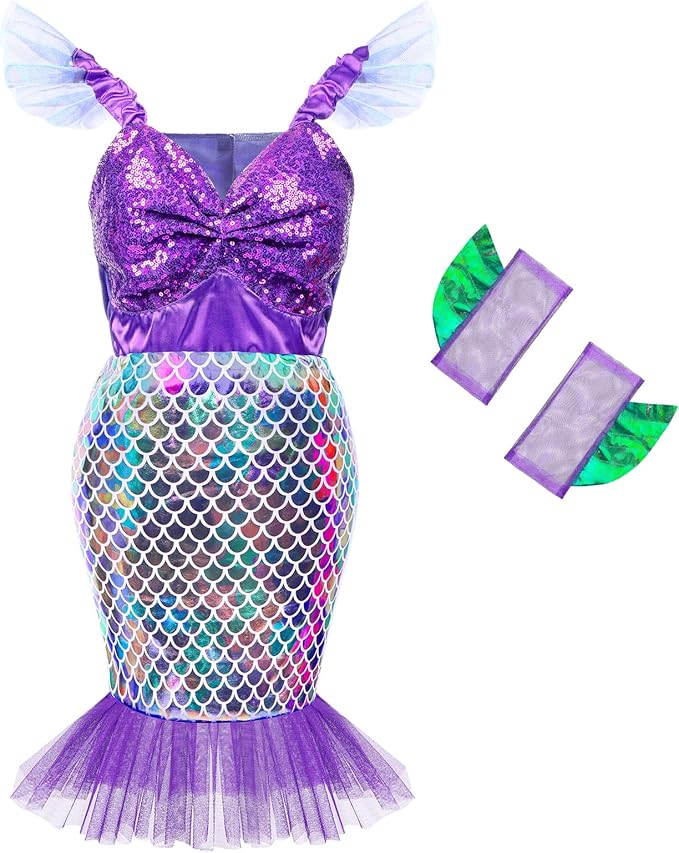Jeowoqao Mermaid Princess Dress Up Costume, Girls Dress Up Pretend Play Clothes Gift 13Pcs Princess Costume for Little Girls Age 3 4 5 6 Years