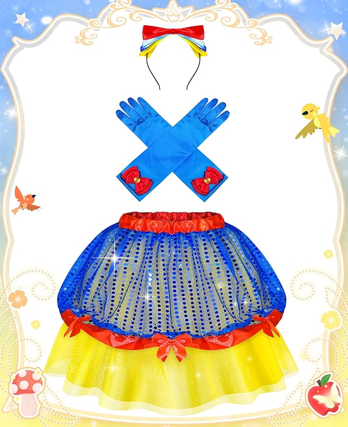Jeowoqao Princess Dress Up for Girls, Princess TuTu Skirts Toddler Princess Dress Up Pretend Play Set with Princess Crown Gloves Tutu for Girls 3 4 5 6 Birthday Christmas Gift