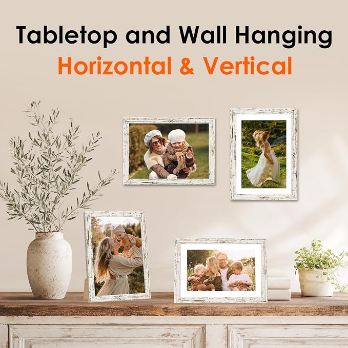 FIXSMITH 5x7 Picture Frame 2 Pack, Distressed White Photo Frame with HD Plexiglass, Display Pictures 4x6 with Mat or 5x7 Without Mat, Distressed White Multi Picture Frames Collage for Tabletop or Wall Display