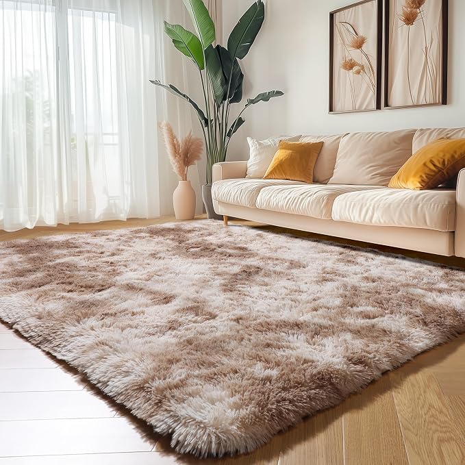 Amdrebio Beige Tan Furry Area Rug 4x6 for Bedroom Living Room Nursery Dorm | Fluffy Shag Cozy Plush Fuzzy Shaggy Carpet, Classroom Playroom Home Office Decor, Neutral Aesthetic, Baby Kids Toddler Corner