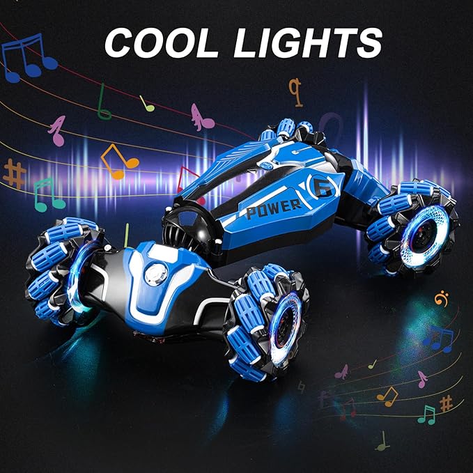 YEMIAI RC Stunt Car, 2.4GHz 4WD Drive Remote Controlled Gesture Sensor Toy Car, Hand Remote Control car with 360° Flipping Light and Music, Children's Toys for Boys and Girls Aged 5-13
