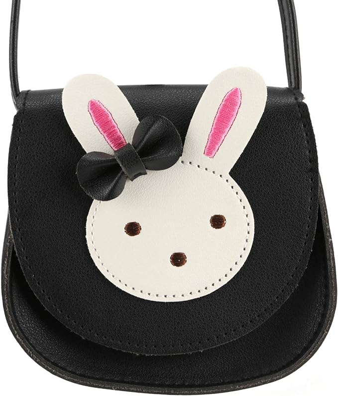 Little Rabbit Ear Bow Crossbody Purse,PU Shoulder Handbag for Kids Girls Toddlers(Black)