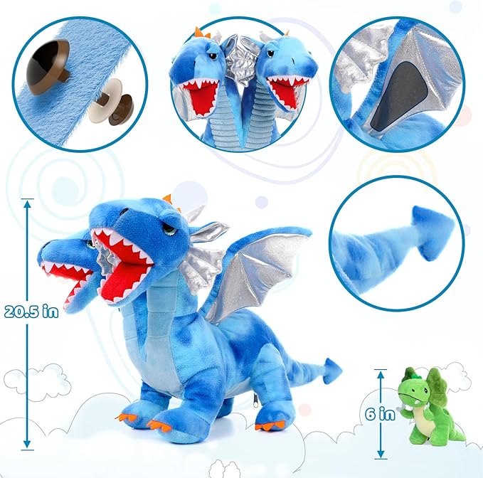 Tezituor Double Headed Dragon Stuffed Animals, 5 PCs Stuffed Dinosaur Plush Toys Set, Mommy Dragon with 4 Baby Dinosaurs Plushies Inside,Dino Gift for Girl Boy, 20 inch