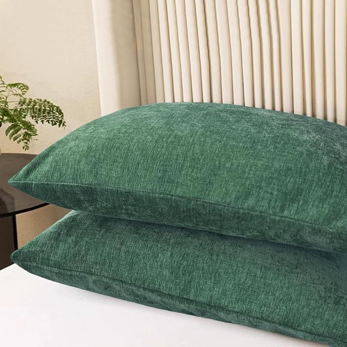 CaliTime Decorative Standard Throw Pillow Covers 26 X 20 Inches Dark Green | Pack of 2, Cozy Chenille Cushion Cases for Sofa Bed Living Room Farmhouse Home