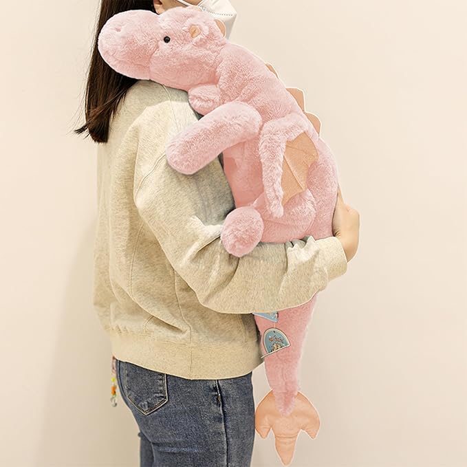 ARELUX Large 37in Cute Dragon Stuffed Animals Plush Toy Soft Pink Pterosaur Plushie Giant Fuzzy Dinosaur Pillow Plushies with Wings Cuddly for Friends Family Member