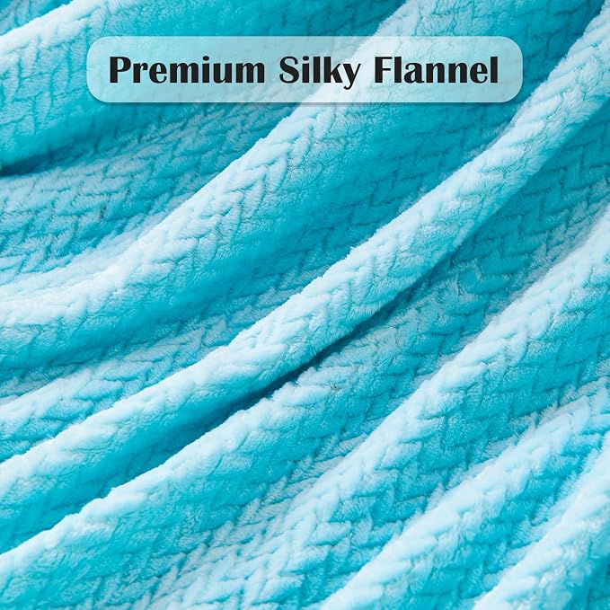 NEWCOSPLAY Fleece Leaves Pattern Queen Blanket, Turquoise, 90"x90" | Super Soft Throw Blanket, Lightweight Cozy Bed Sofa Blanket, Premium Silky Flannel Fleece, Travel Blanket for All Season Use