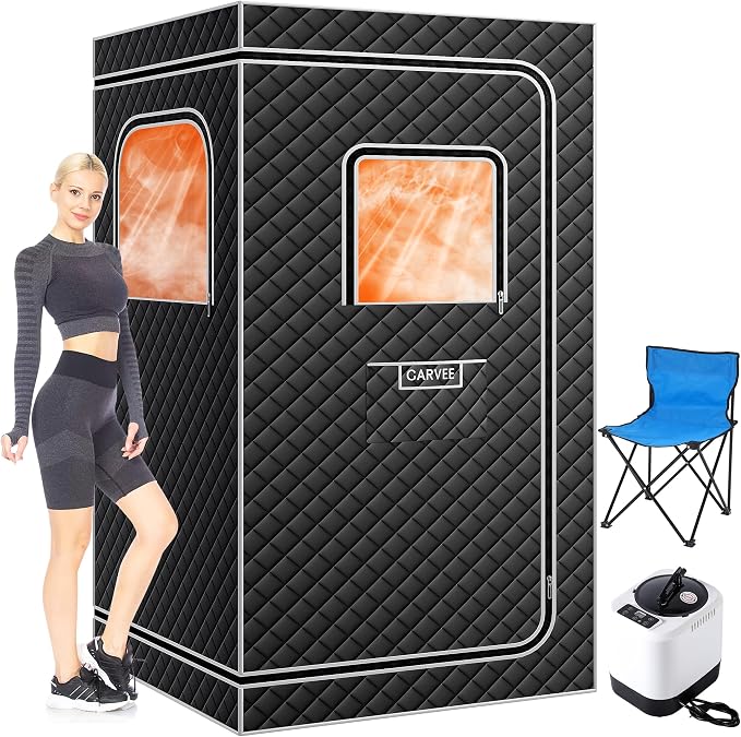 Garvee Sauna Box,Portable Sauna for Home with 4L 1500W Steamer,Explosion Zroof Zip,99 Mins Timer,Sauna Tent with 600D Encrypted Fibre, Easy Setup Quick Heat-Up Foldable Sauna for Home Spa（Grey）