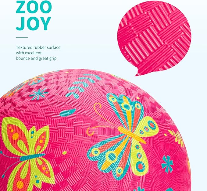 ZOOJOY Pack of 4 Cartoon Playground Balls, 8.5" Rubber Bouncy Kickball Set, Indoor & Outdoor Dodgeball Kickball Balls for Toddler 3-12, School Games Toys for Boys and Girls with Pumps and Boxes