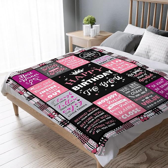 Birthday Gifts for Women, Happy Birthday Blanket for Women 50" x 60" | Birthday Decorations for Women, Gift for Women Birthday Unique, Happy Birthday Gift for Her, Mom, Wife, Daughter, Sister