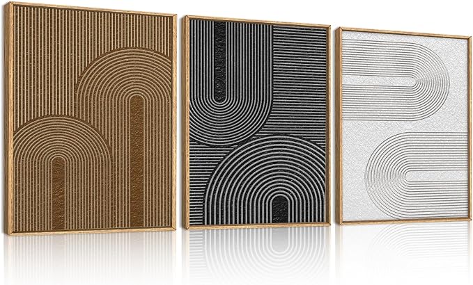 BINCUE Framed Dark Wall Art Geometric Artwork Abstract Modern Wall Decor for Living Room Bedroom Office 12x16 Inch Set of 3