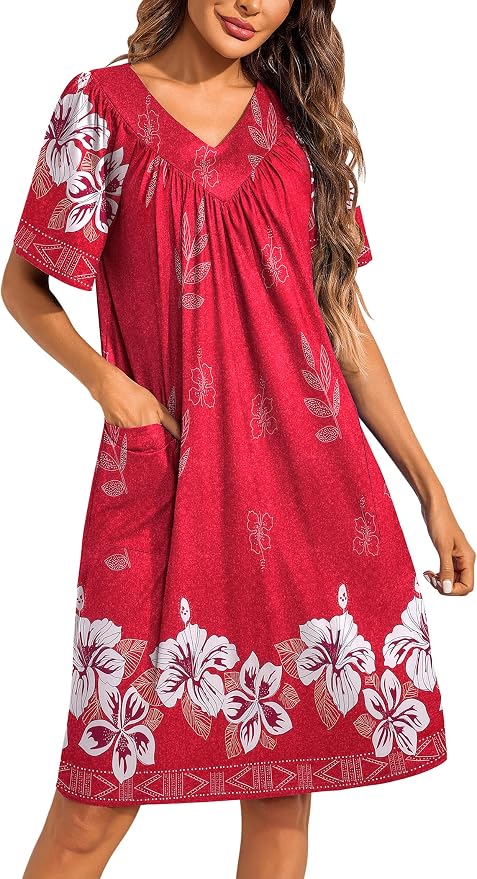 Ekouaer Womens House Dress Floral Print Moo Moos Nightgowns Moomoo Dresses Mumus with Pockets