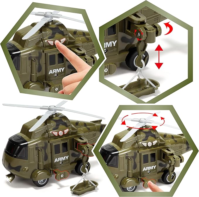 JOYIN 3 in 1 Friction Powered Siren Army Vehicle Toy with Action Figures - Military Truck, Helicopter and Tank Toy with Light and Sound Siren for Imaginative Play, Presents for Kids