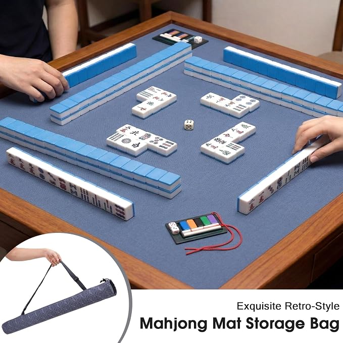 Shinylin 35 Inch Mahjong Mat Carrying Bag with Strap, Printed Drawstring Mahjong Holder Bag Outdoor Travel Canvas Storage for Board Games, Yoga Mats, Tripod