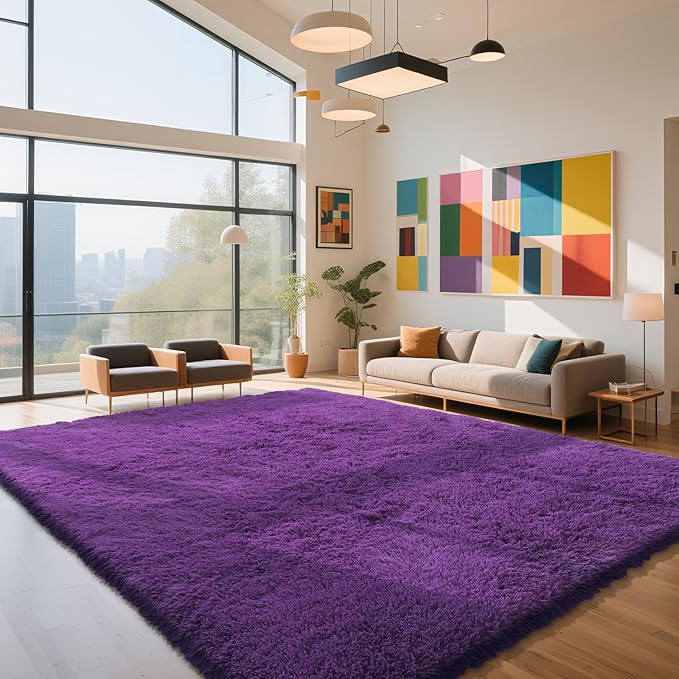 Purple Fluffy Rug Shag Area Rug, 8x10 Area Rugs for Girls Bedroom, Big Soft Shag Bedside Non-Slip Plush Dorm Carpet Home Decor Aesthetic