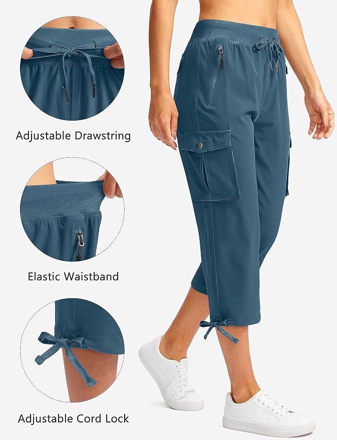 Soothfeel Women's Cargo Capris Pants with 6 Pockets Lightweight Quick Dry Travel Hiking Summer Pants for Women Casual