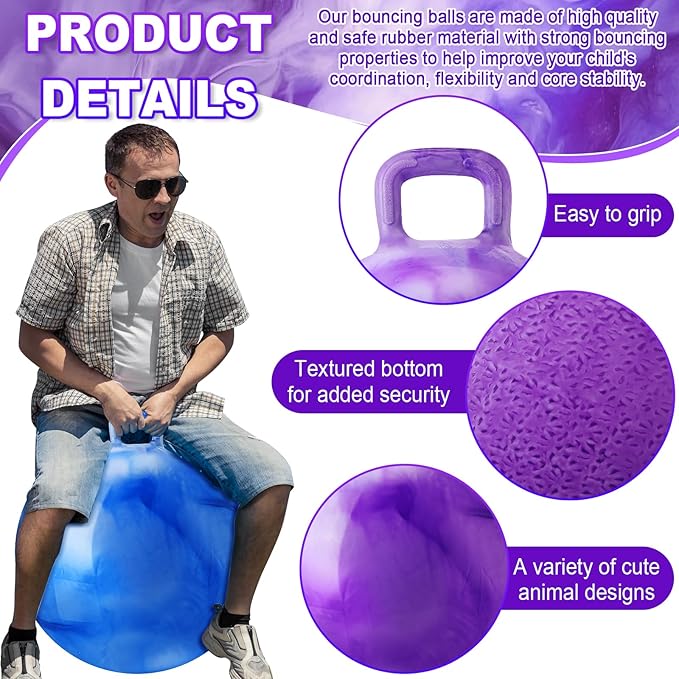 Libima 3 Pcs Hopper Ball 25 Inch Outdoor Bouncy Balls with Handles Marbling Color Bounce Balls Inflatable Jumping Hopping Ball with Air Pump for Indoor School Games Sports Supplies, 3 Colors