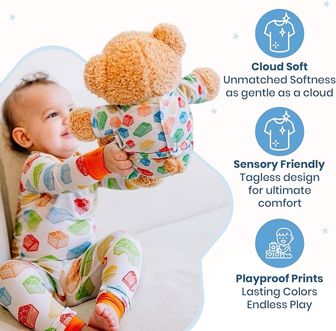 Zip N' Bear Soft Plush Teddy Bear Stuffed Animal with Building Dreams Pajamas - Zippy The Bear Cute Cuddly Plush Toy, Perfect Sensory Teddy for Kids, Toddlers - Adorable Gift & Bedtime Companion